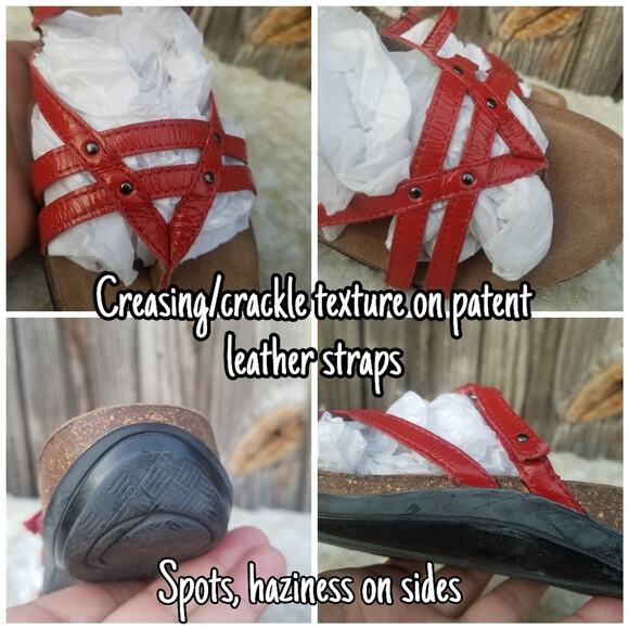 Red Strappy Sandal Dansko Jenelle Size EU 38 US 7.5-8 Patent Leather Wedge Thong - Picture 11 of 16